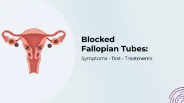 Woman concerned about infertility due to blocked fallopian tubes, medical illustration of reproductive system and treatment options at Pearl Singapore Fertility Centre Chennai