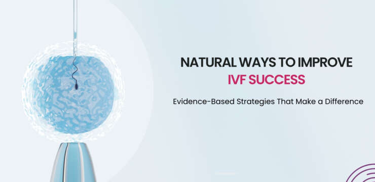An illustration showing the process of IVF with a sperm entering an egg, representing natural methods to improve IVF success.